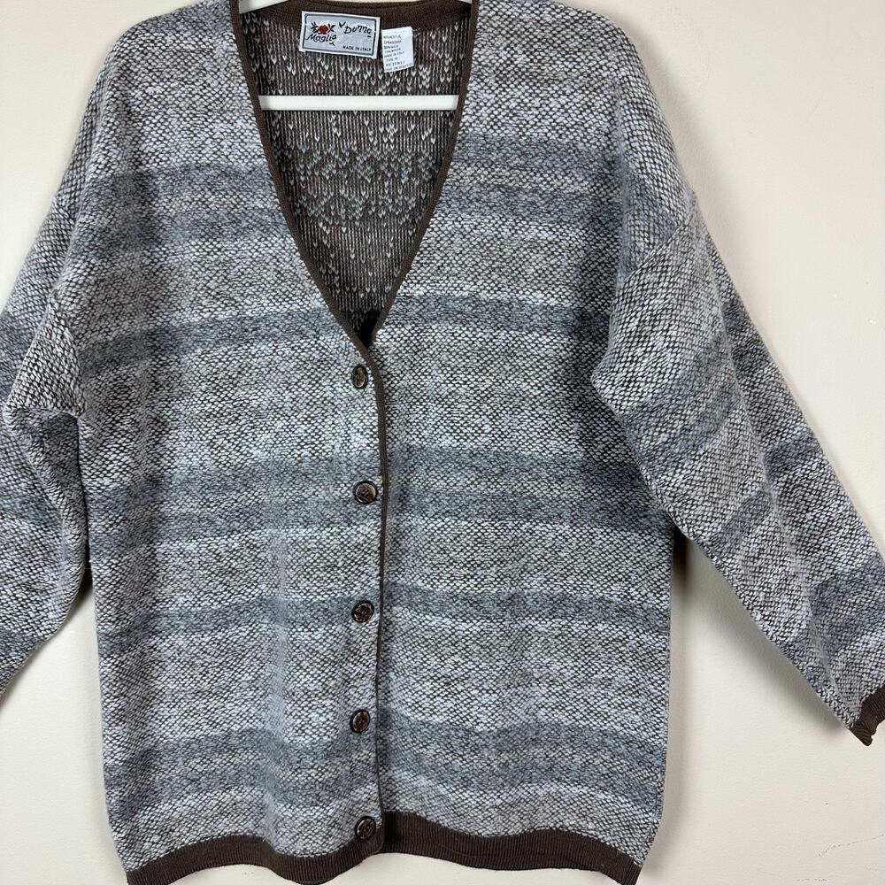 Maglia Donna Italy Wool Angora Cardigan Sweater Brown Size M Euro Chic Layer 90s - Picture 2 of 8